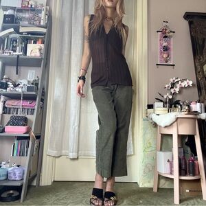 Brandy Melville J. Galt Army/Olive Green Corduroy Cropped Pants